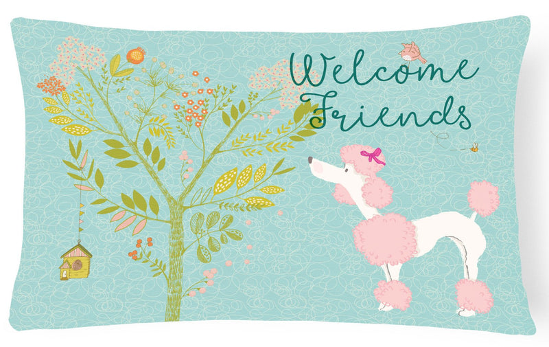 Welcome Friends Pink Poodle Canvas Fabric Decorative Pillow BB7613PW1216