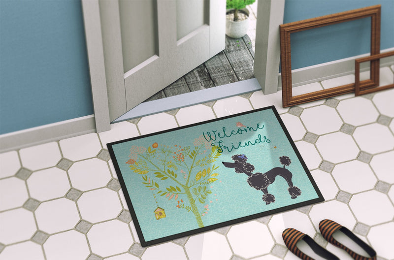 Welcome Friends Black Poodle Indoor or Outdoor Mat 24x36 BB7615JMAT