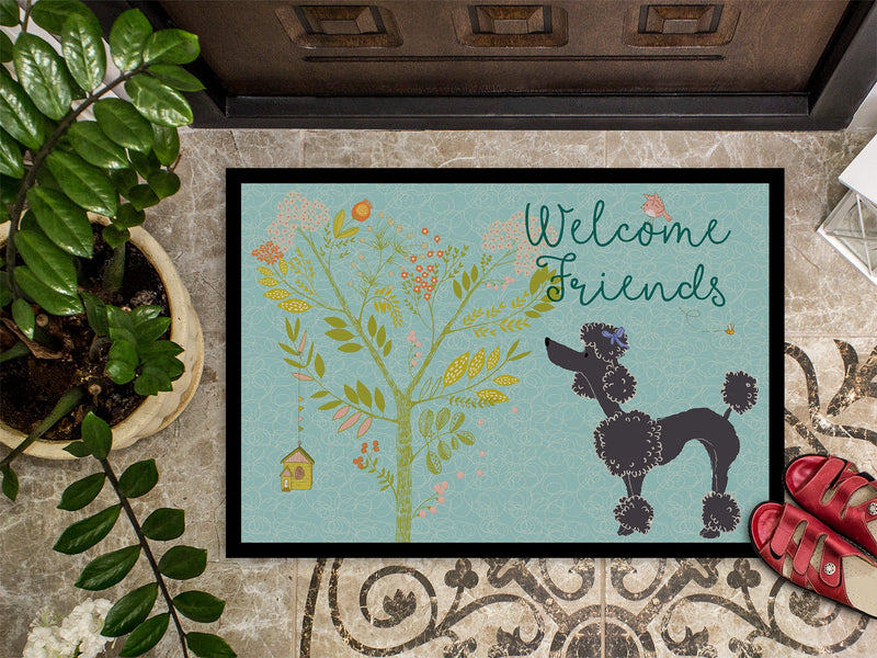 Welcome Friends Black Poodle Indoor or Outdoor Mat 18x27 BB7615MAT