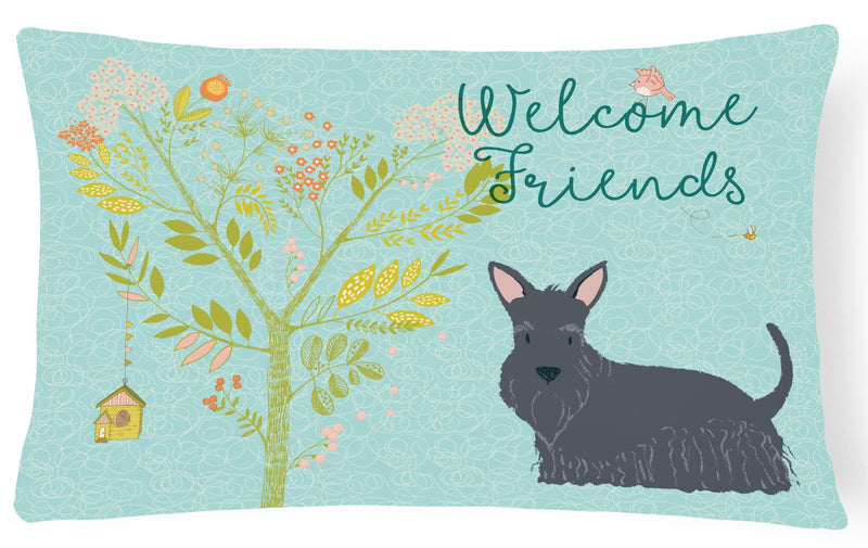 Welcome Friends Scottish Terrier Canvas Fabric Decorative Pillow BB7616PW1216