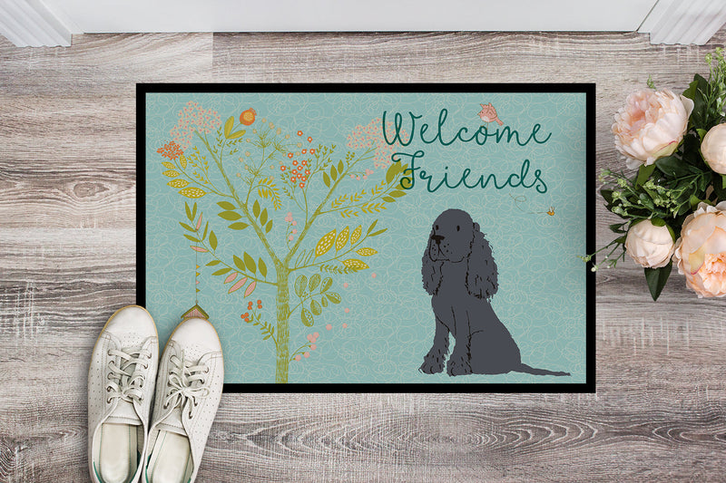 Welcome Friends Black Cocker Spaniel Indoor or Outdoor Mat 18x27 BB7618MAT