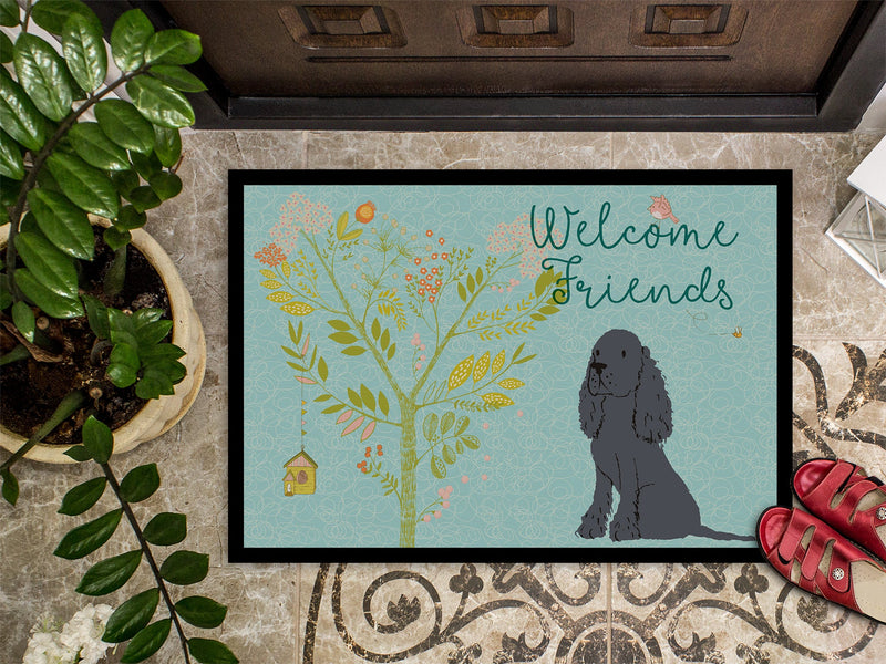 Welcome Friends Black Cocker Spaniel Indoor or Outdoor Mat 18x27 BB7618MAT