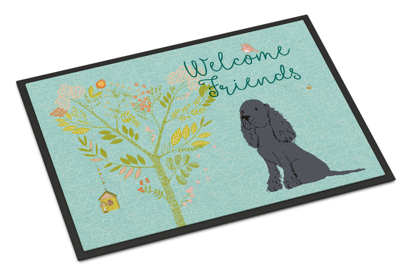 Welcome Friends Black Cocker Spaniel Indoor or Outdoor Mat 18x27 BB7618MAT