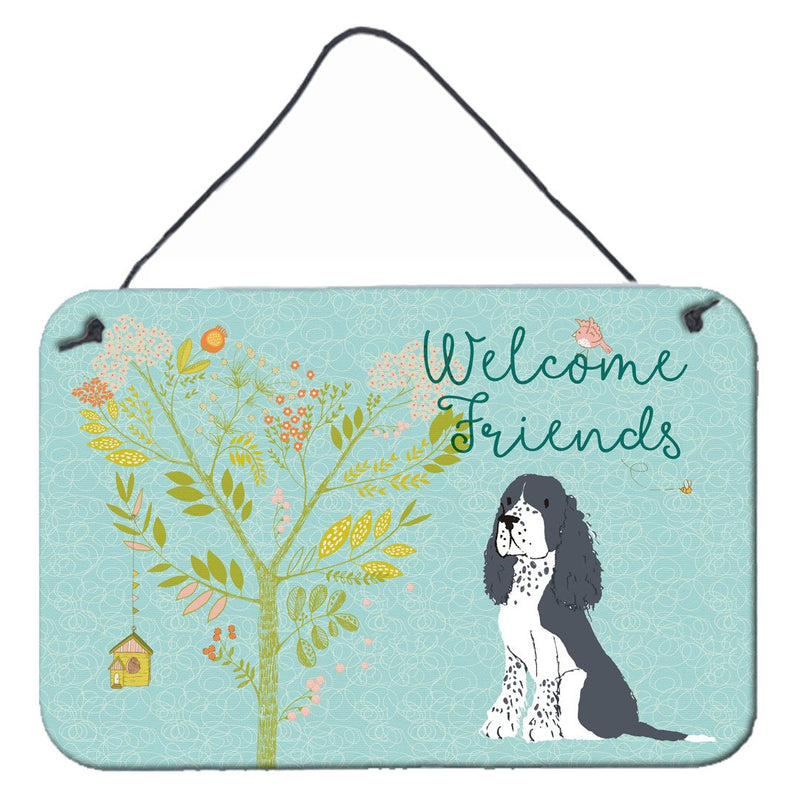 Welcome Friends Black Springer Spaniel Wall or Door Hanging Prints BB7621DS812