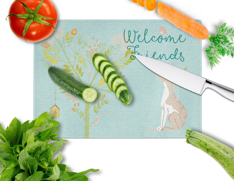 Welcome Friends Whippet Glass Cutting Board Large BB7626LCB