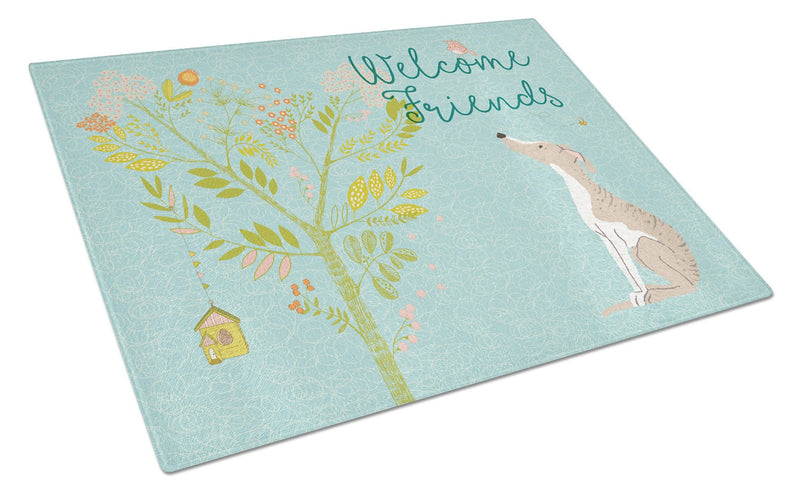 Welcome Friends Whippet Glass Cutting Board Large BB7626LCB