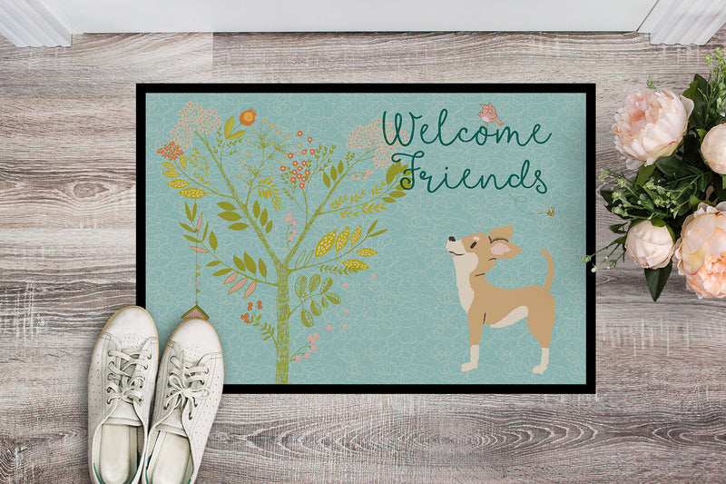 Welcome Friends Brown White Chihuahua Indoor or Outdoor Mat 18x27 BB7628MAT