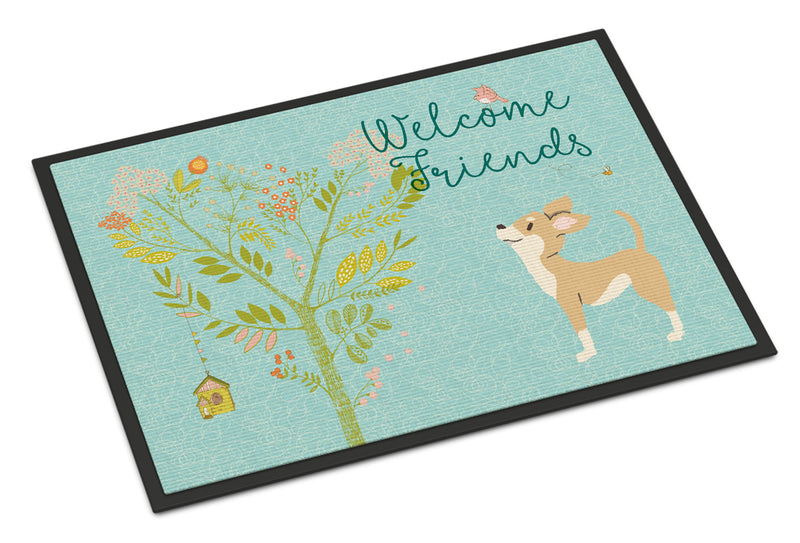 Welcome Friends Brown White Chihuahua Indoor or Outdoor Mat 18x27 BB7628MAT