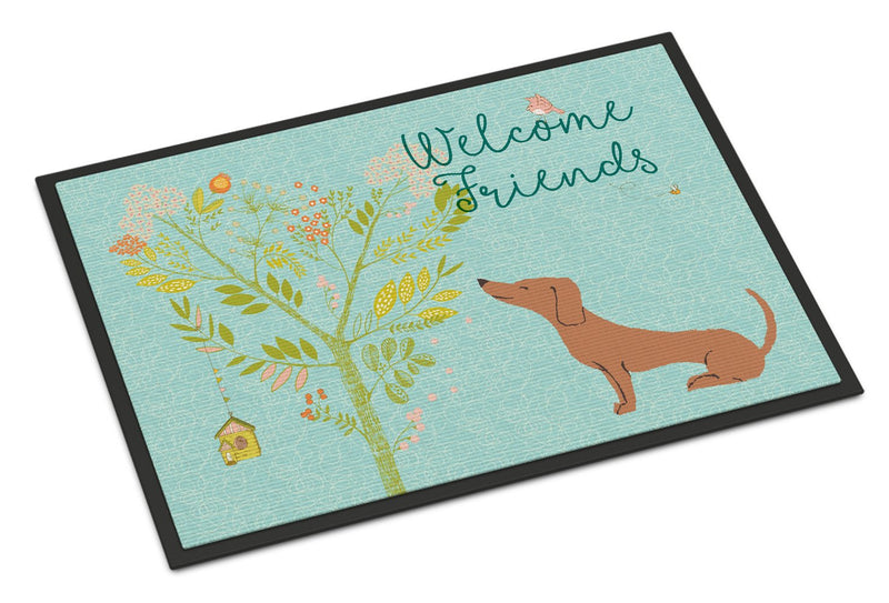 Welcome Friends Red Dachshund Indoor or Outdoor Mat 24x36 BB7631JMAT