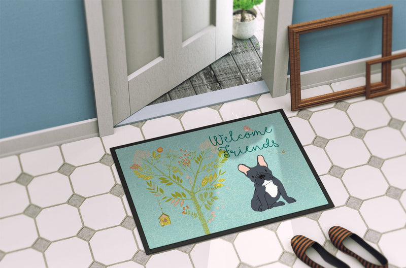 Welcome Friends Black French Bulldog Indoor or Outdoor Mat 24x36 BB7632JMAT