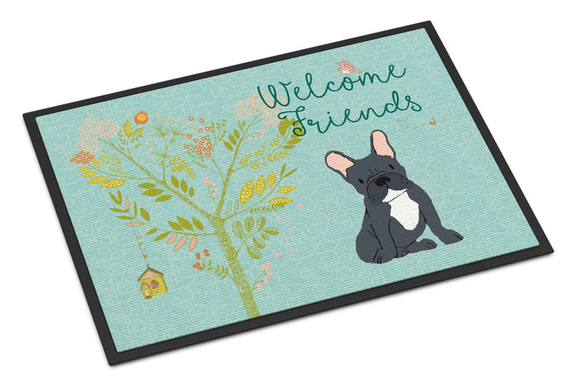 Welcome Friends Black French Bulldog Indoor or Outdoor Mat 24x36 BB7632JMAT