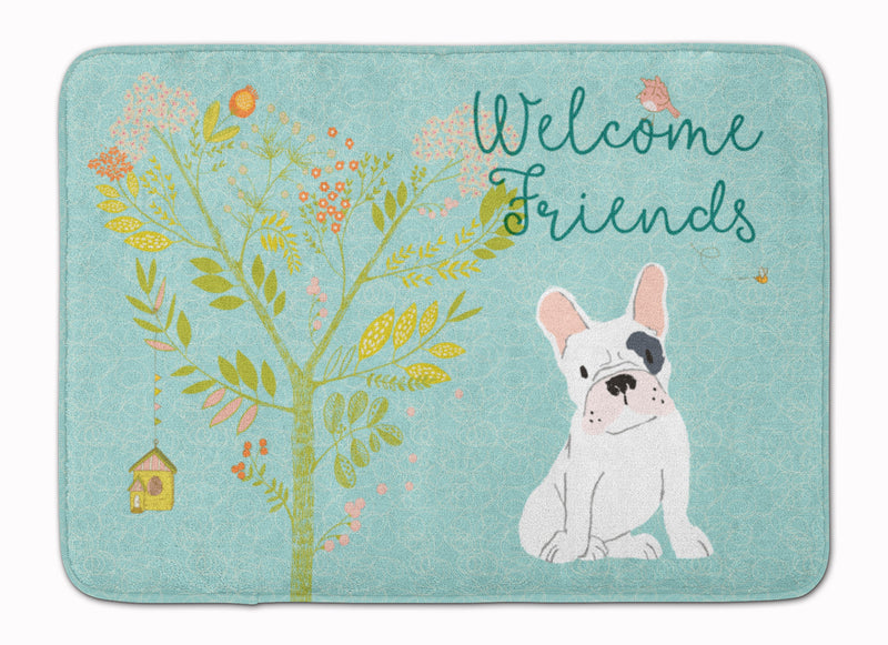 Welcome Friends Piebald French Bulldog Machine Washable Memory Foam Mat BB7634RUG