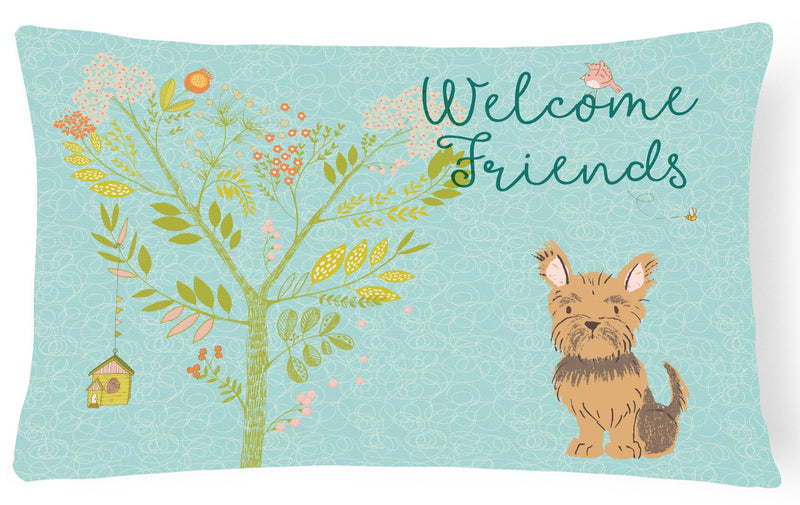 Welcome Friends Yorkie Canvas Fabric Decorative Pillow BB7641PW1216