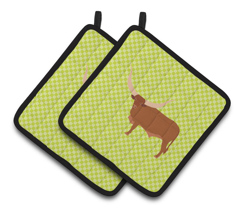 Ankole-Watusu Cow Green Pair of Pot Holders BB7649PTHD