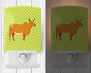Zebu Indicine Cow Green Ceramic Night Light Compact, UL-Certified, Ideal for Bedroom, Bathroom, Nursery, Hallway, Kitchen, 6x4x3, Multicolor