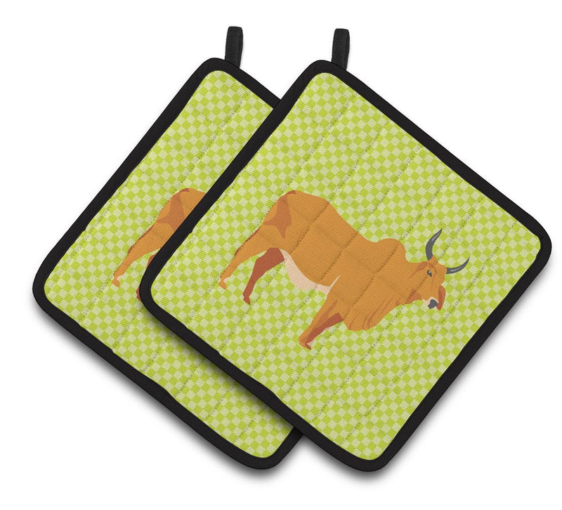 Zebu Indicine Cow Green Pair of Pot Holders BB7651PTHD