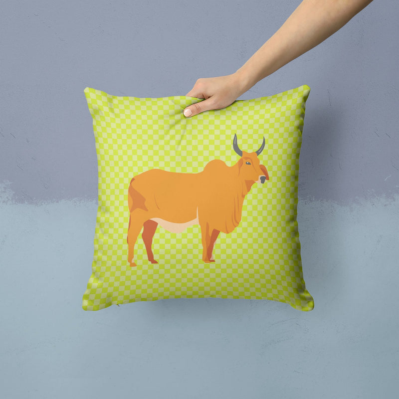 Zebu Indicine Cow Green Fabric Decorative Pillow BB7651PW1414