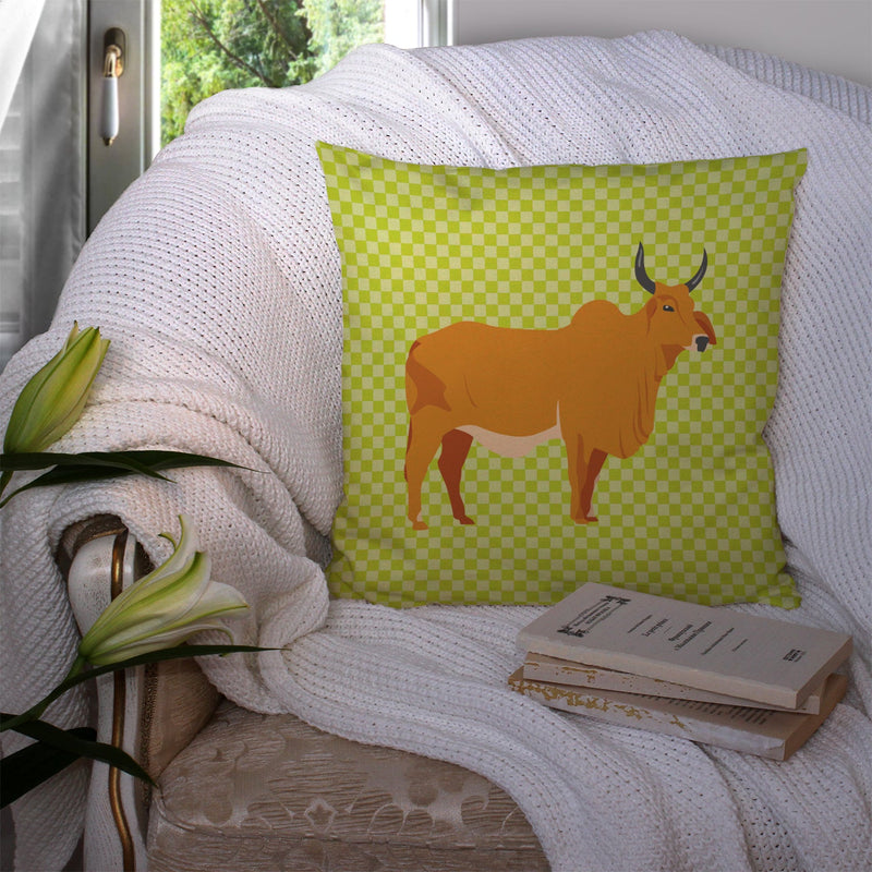 Zebu Indicine Cow Green Fabric Decorative Pillow BB7651PW1414