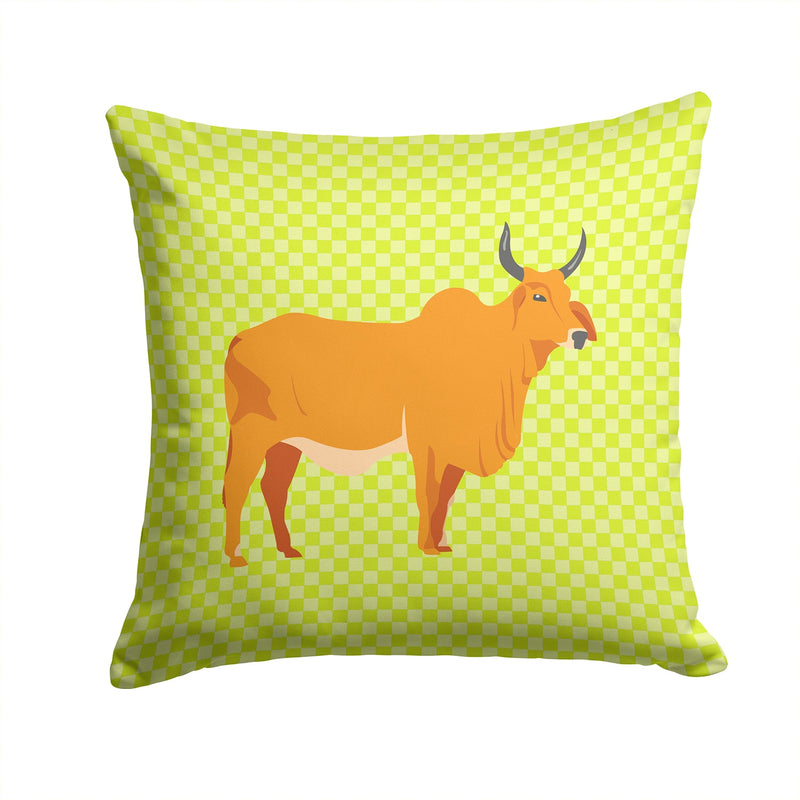 Zebu Indicine Cow Green Fabric Decorative Pillow BB7651PW1414