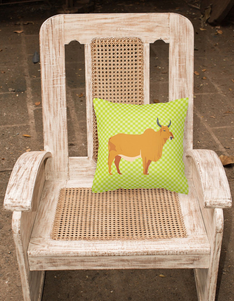 Zebu Indicine Cow Green Fabric Decorative Pillow BB7651PW1818