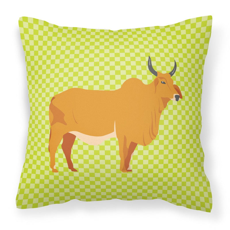 Zebu Indicine Cow Green Fabric Decorative Pillow BB7651PW1818