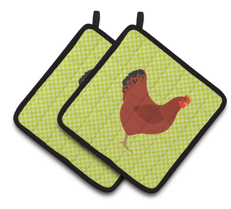 New Hampshire Red Chicken Green Pair of Pot Holders BB7669PTHD