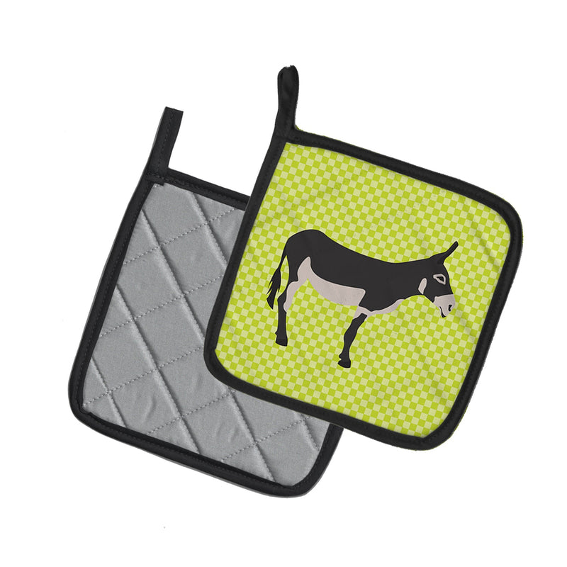 American Mammoth Jack Donkey Green Pot Holders - Set of 2 - Heat-Resistant Kitchen Essentials BB7670PTHD