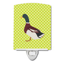 Rouen Duck Green Ceramic Night Light Compact, UL-Certified, Ideal for Bedroom, Bathroom, Nursery, Hallway, Kitchen, 6x4x3, Multicolor
