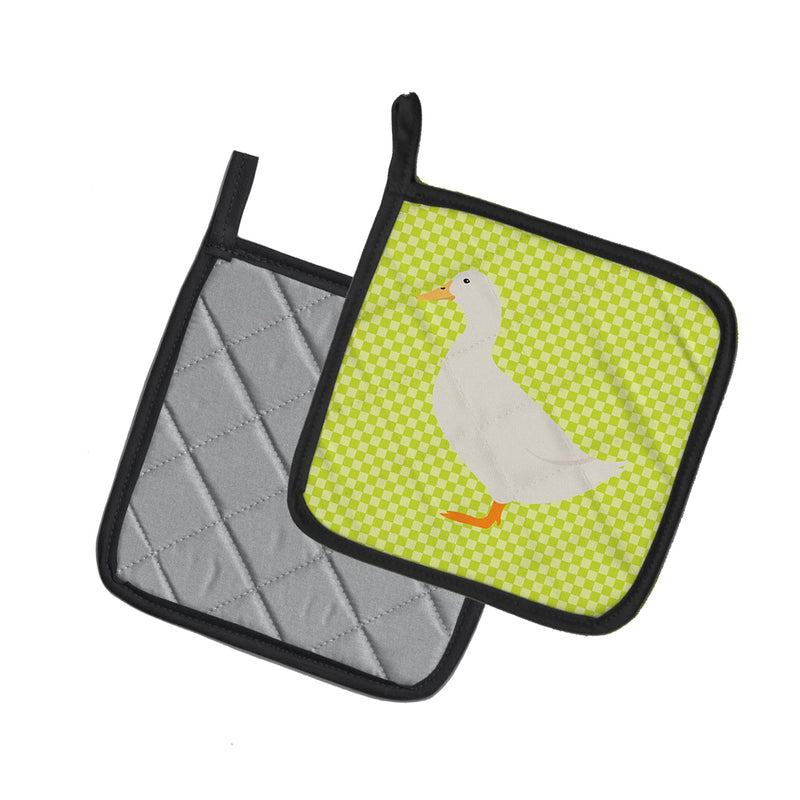 American Pekin Duck Green Pot Holders - Set of 2 - Heat-Resistant Kitchen Essentials BB7686PTHD