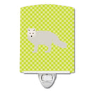 White Arctic Fox Green Ceramic Night Light Compact, UL-Certified, Ideal for Bedroom, Bathroom, Nursery, Hallway, Kitchen, 6x4x3, Multicolor