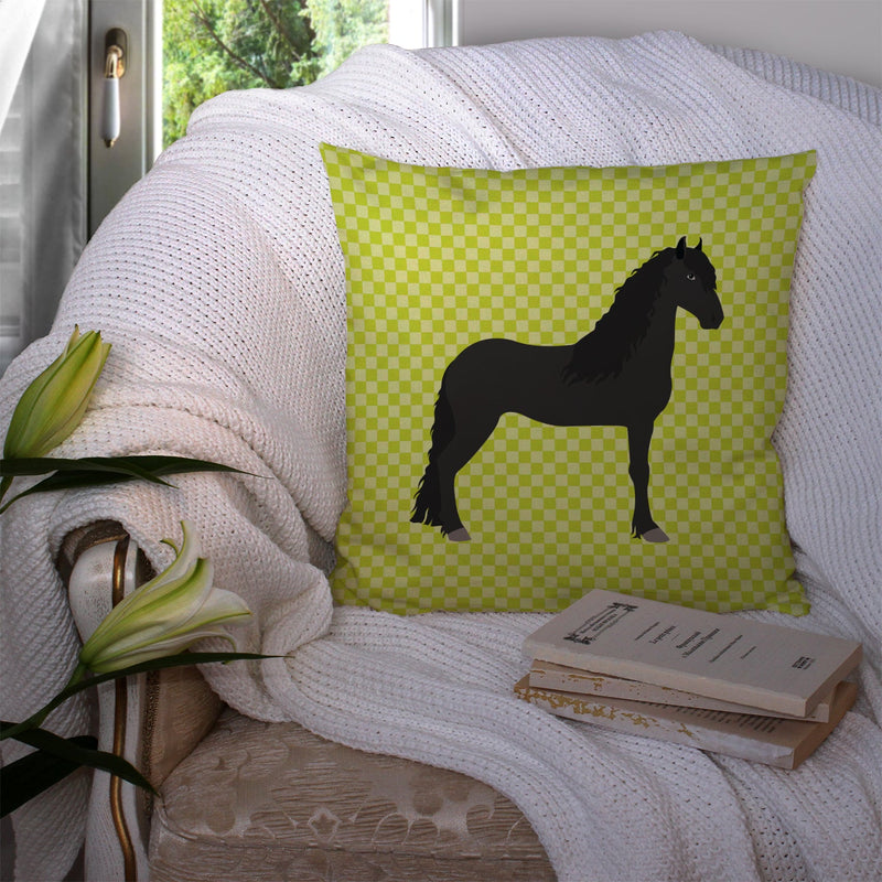 Friesian Horse Green Fabric Decorative Pillow BB7741PW1414