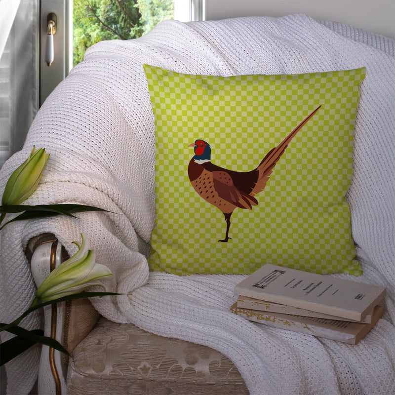 Ring-necked Common Pheasant Green Fabric Decorative Pillow BB7756PW1414