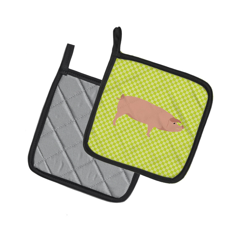 American Landrace Pig Green Pot Holders - Set of 2 - Heat-Resistant Kitchen Essentials BB7758PTHD