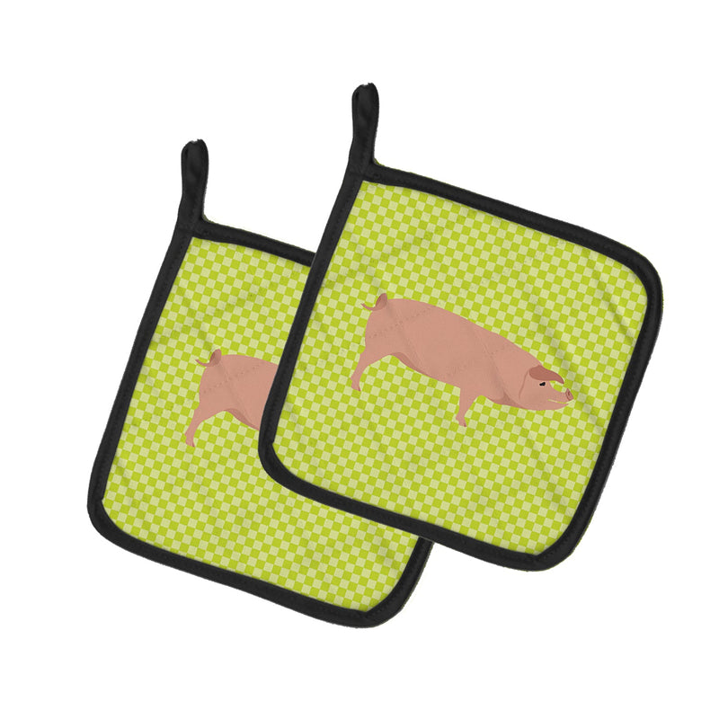 American Landrace Pig Green Pot Holders - Set of 2 - Heat-Resistant Kitchen Essentials BB7758PTHD