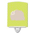 Fluffy Angora Rabbit Green Ceramic Night Light Compact, UL-Certified, Ideal for Bedroom, Bathroom, Nursery, Hallway, Kitchen, 6x4x3, Multicolor