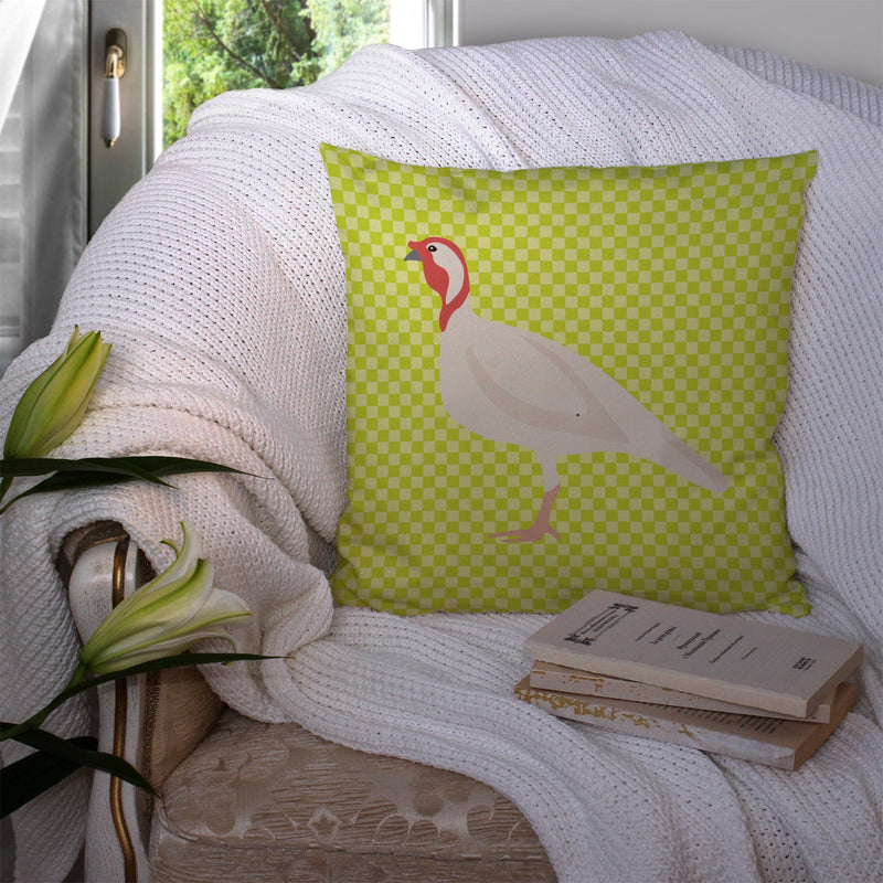 Beltsville Small White Turkey Hen Green Fabric Decorative Pillow BB7815PW1414