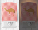 Arabian Camel Dromedary Pink Check Ceramic Night Light Compact, UL-Certified, Ideal for Bedroom, Bathroom, Nursery, Hallway, Kitchen, 6x4x3, Multicolor