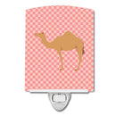 Arabian Camel Dromedary Pink Check Ceramic Night Light Compact, UL-Certified, Ideal for Bedroom, Bathroom, Nursery, Hallway, Kitchen, 6x4x3, Multicolor