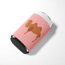 Bactrian Camel Pink Check Can or Bottle Hugger Cooler Sleeve for Standard 12 oz Cans, Insulated Foam Beer & Soda Can Hugger Reusable