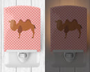 Bactrian Camel Pink Check Ceramic Night Light Compact, UL-Certified, Ideal for Bedroom, Bathroom, Nursery, Hallway, Kitchen, 6x4x3, Multicolor