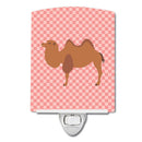 Bactrian Camel Pink Check Ceramic Night Light Compact, UL-Certified, Ideal for Bedroom, Bathroom, Nursery, Hallway, Kitchen, 6x4x3, Multicolor