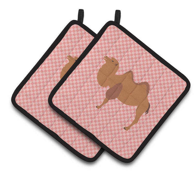 Bactrian Camel Pink Check Pair of Pot Holders BB7818PTHD