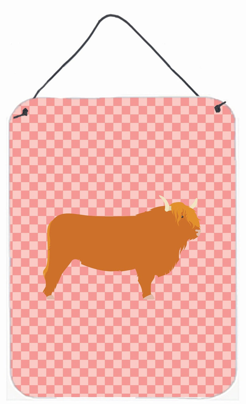 Highland Cow Pink Check Wall or Door Hanging Prints BB7820DS1216