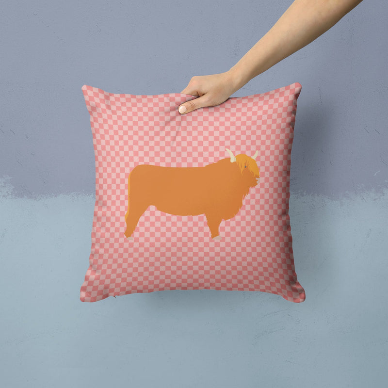 Highland Cow Pink Check Fabric Decorative Pillow BB7820PW1414