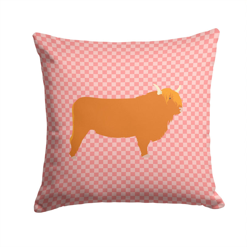 Highland Cow Pink Check Fabric Decorative Pillow BB7820PW1414