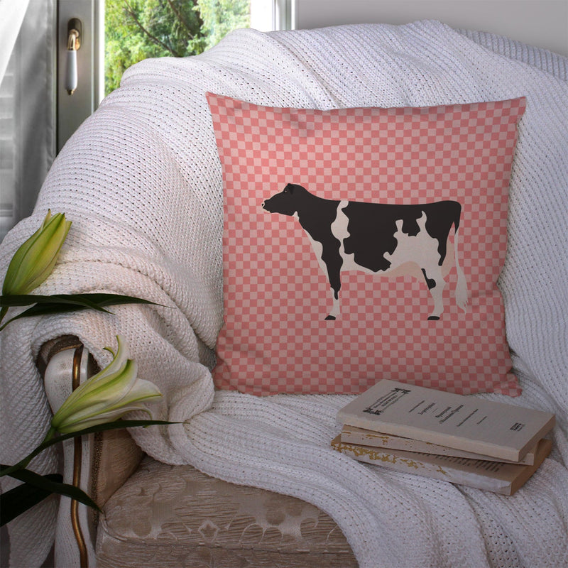 Holstein Cow Pink Check Fabric Decorative Pillow BB7822PW1414