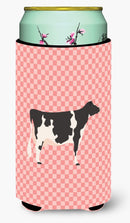 Holstein Cow Pink Check Tall Boy Hugger Can Cooler Sleeve Machine Washable Drink Collapsible Insulator Beverage Insulated Holder