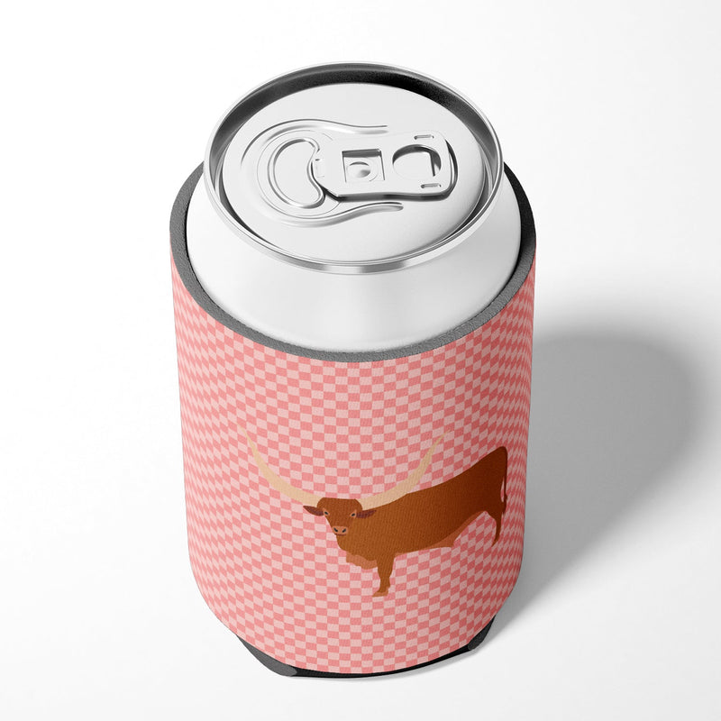 Ankole-Watusu Cow Pink Check Can or Bottle Hugger BB7823CC