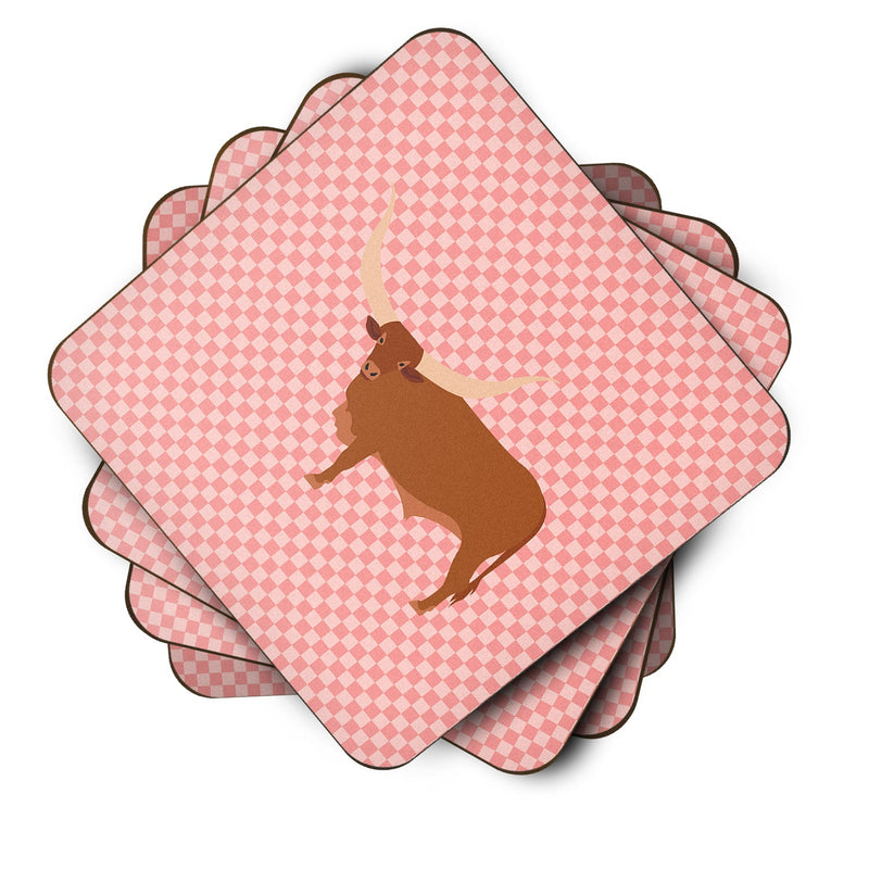 Ankole-Watusu Cow Pink Check Foam Coaster Set of 4 BB7823FC