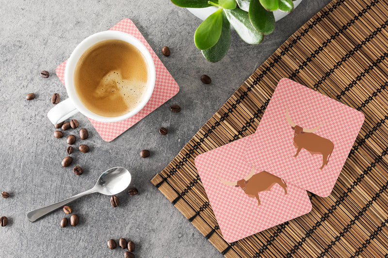 Ankole-Watusu Cow Pink Check Foam Coaster Set of 4 BB7823FC